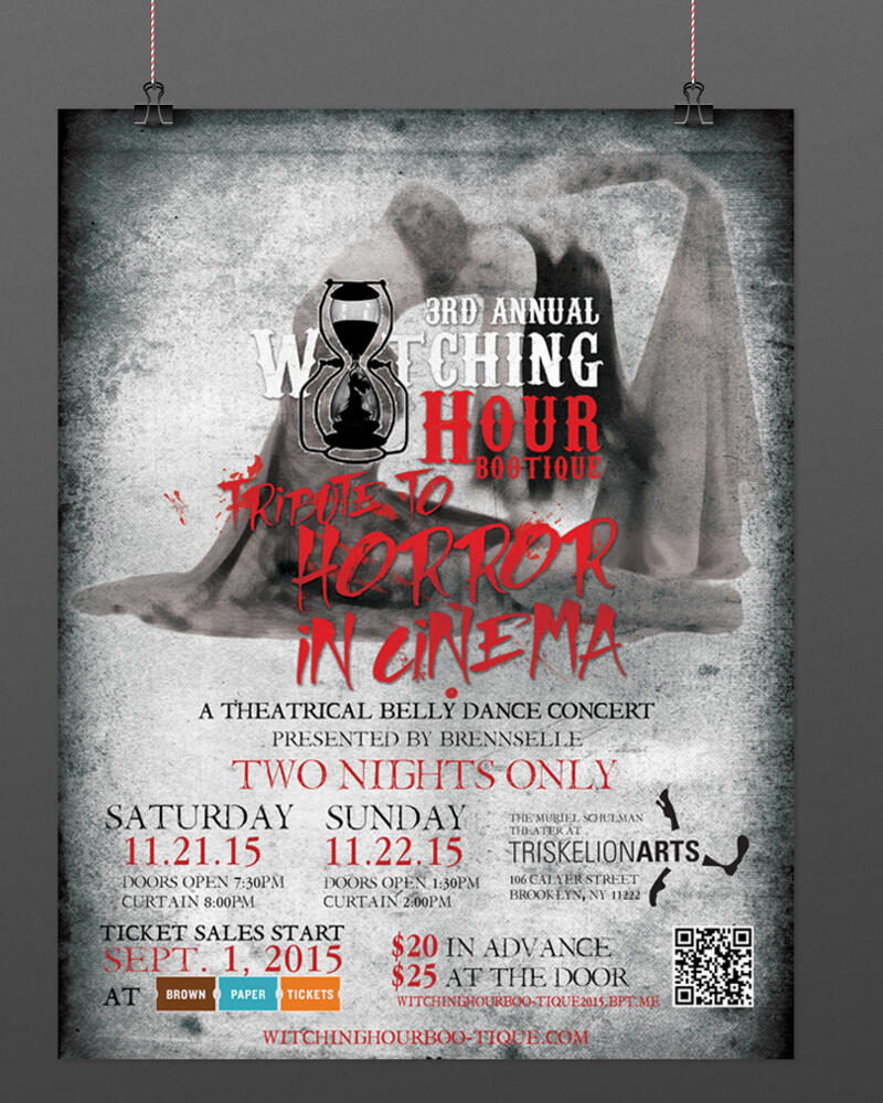 Witching Hour Promotional Poster A poster promoting the 3rd Annual Witching Hour Boutique, a theatrical belly dance concert presented by Brennselle. The theme is "Tribute to Horror in Cinema."