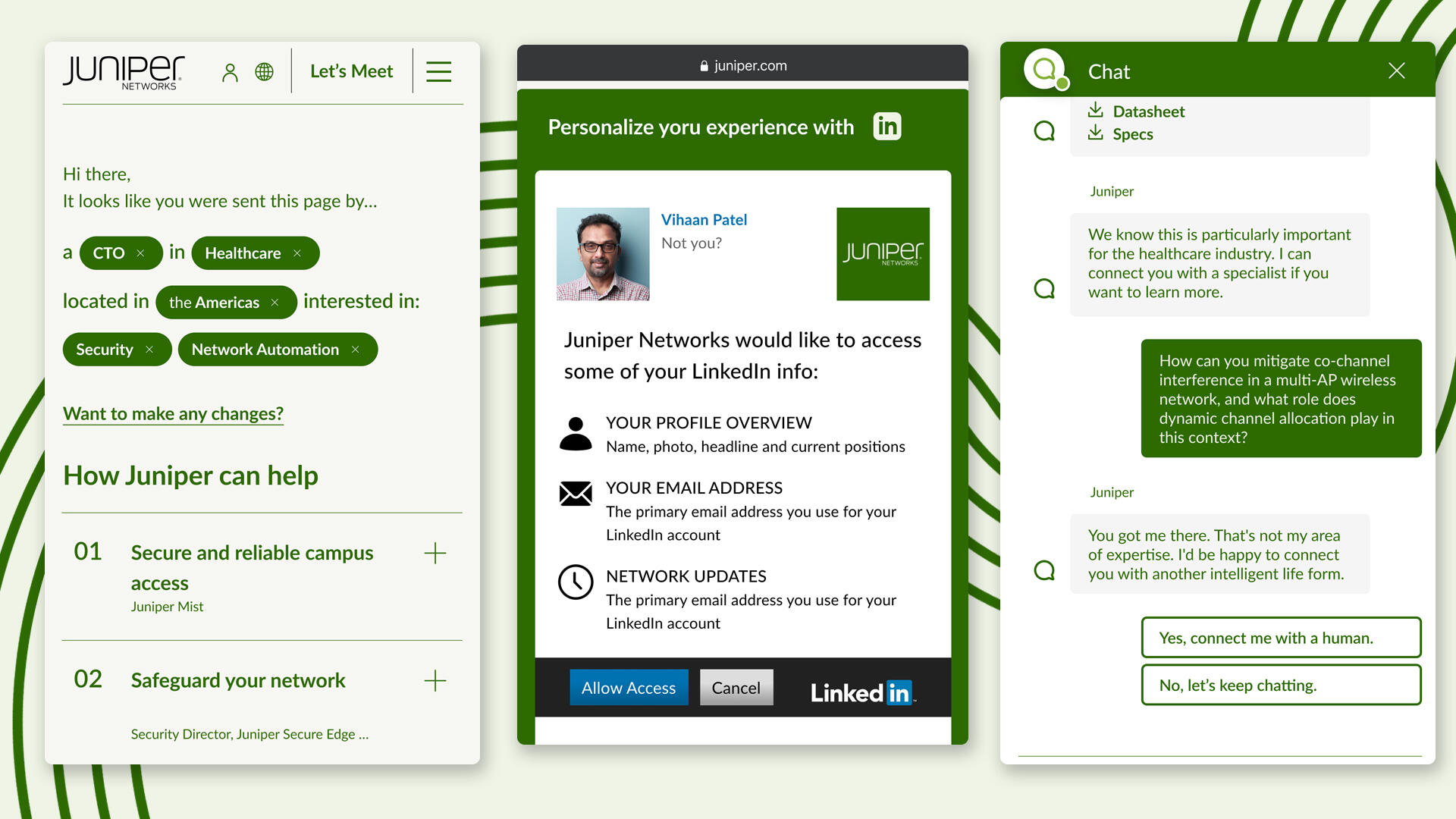 Key features from the SME's user journey, with what the decision maker shared with him to the SME interacting with the chat bot.