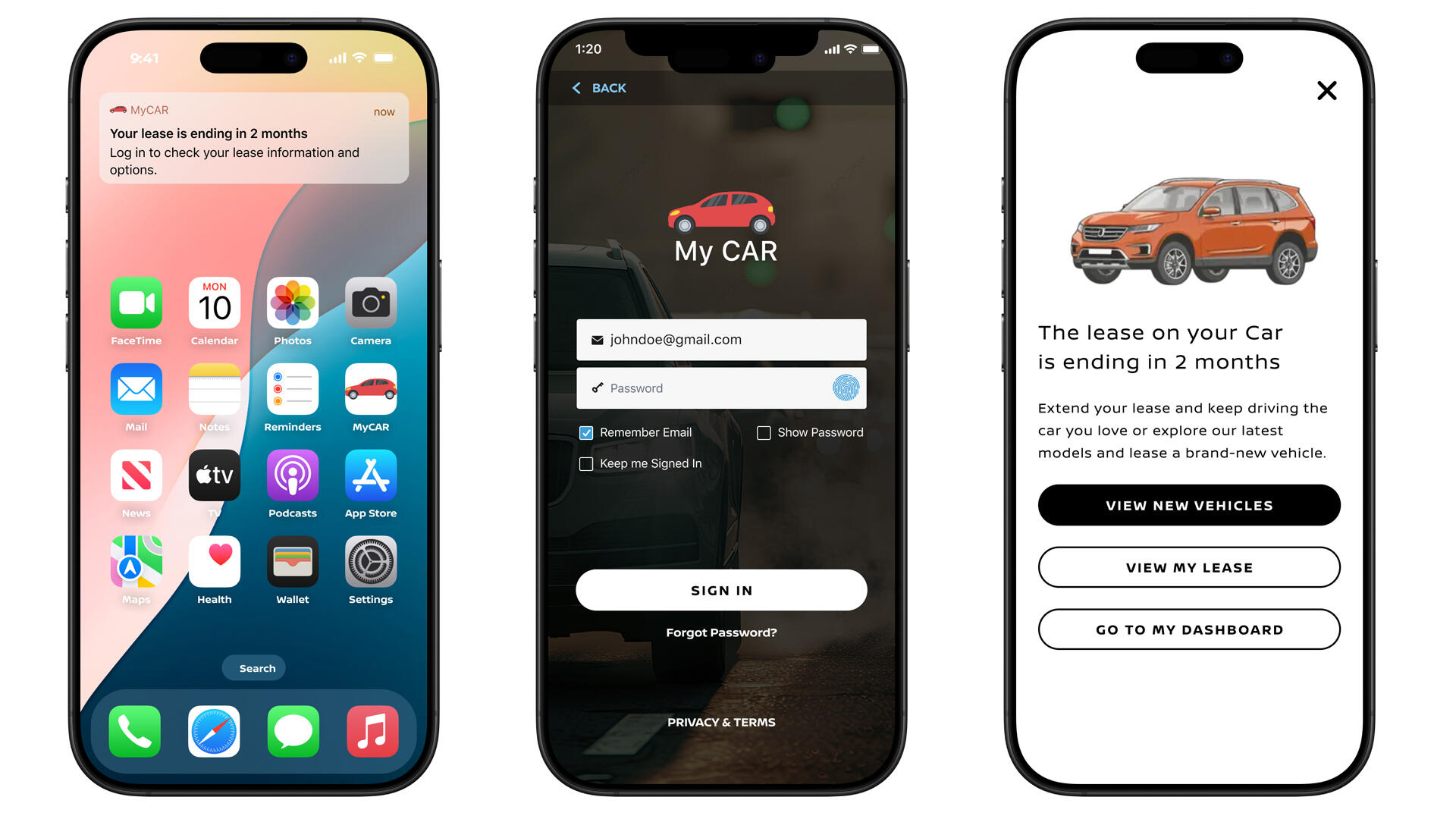 Our persona, David's, journey map as a new owner of a Model-R from MyCar using the MyCar app from onboarding to the end of his lease.