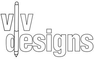 Former logo of vivdesigns, with a stylus pen making up the "i" and the structure of "d"